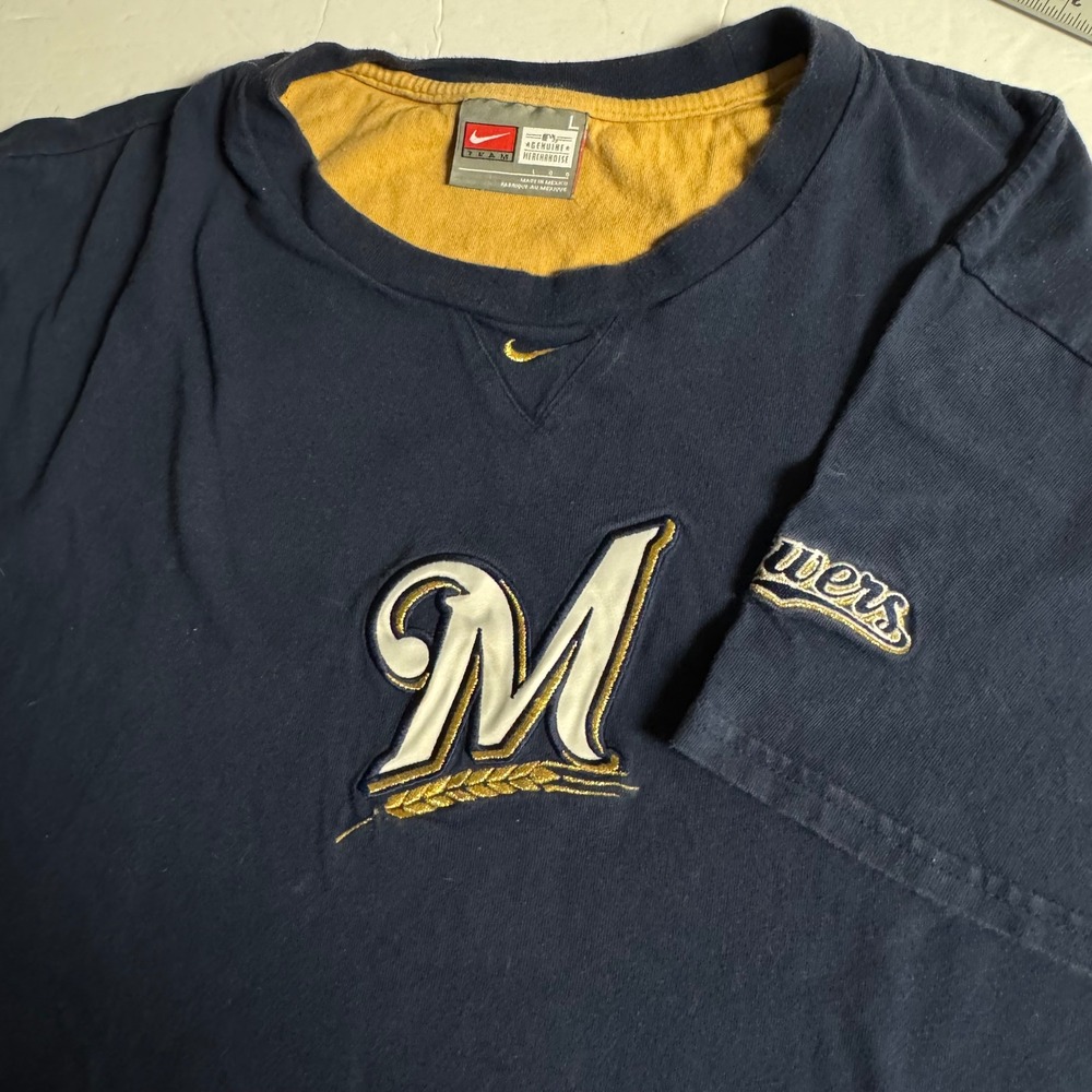 Nike Milwaukee Brewers MLB Baseball‎ T Shirt Mens Large Navy